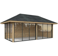 Gartenhaus mit Holzrahmen, Glasschiebetüren und Dach
