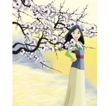 Illustration einer Frau vor einem blühenden Baum.