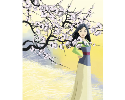 Fototapete Vlies DX4-226 Disney Mulan Cherry Blossoms 4-tlg. 250 x 200 cm Illustration einer Frau vor einem blühenden Baum.