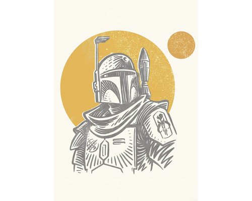 Illustration einer mandalorianischen Kriegerfigur mit Rüstung und Helm