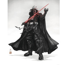 Illustration einer Figur mit Helm, Umhang und rotem Lichtschwert