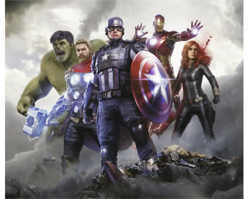 Fototapete Vlies DX6-208 Marvel Avengers Working Toget 6-tlg. 250 x 300 cm Darstellung der Avengers-Figuren: Hulk, Thor, Captain America, Iron Man und Black Widow.