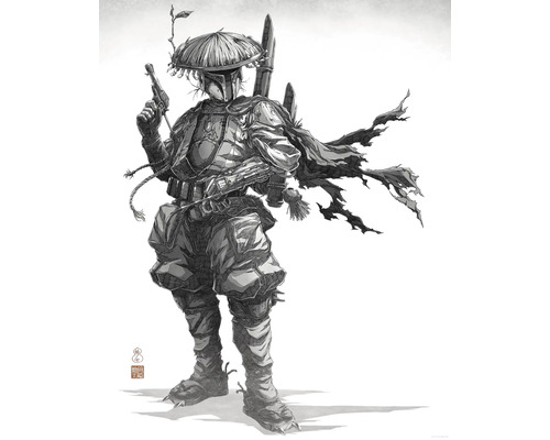 Illustration einer Figur mit Helm, Gewehr und Umhang