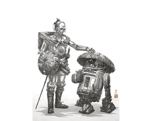 Zeichnung zweier Roboter in Samurai-Kleidung