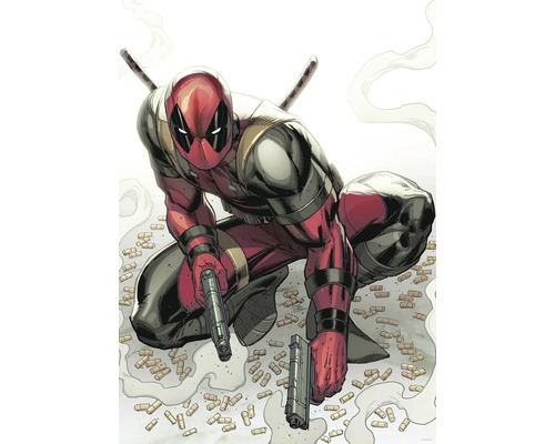 Illustration von Deadpool mit Pistolen und Munition