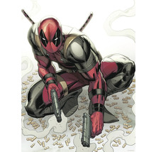 Illustration von Deadpool mit Waffen und Munition