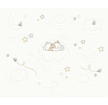 Tapete mit Winnie Puuh Motiven mit Sternen, Mond und Wolken
