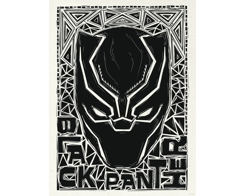 Illustration der Black Panther Maske mit geometrischen Mustern