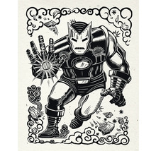 Illustration einer Comicfigur in einem gedruckten Stil.