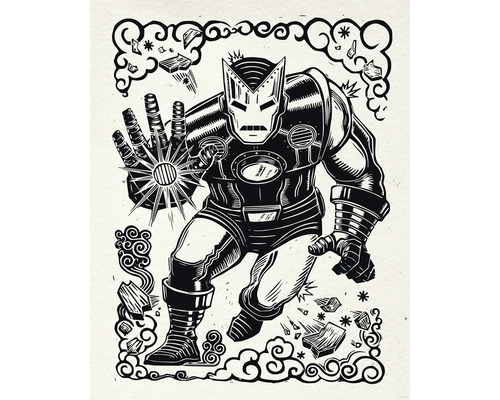 Illustration einer Comicfigur in einem gedruckten Stil.