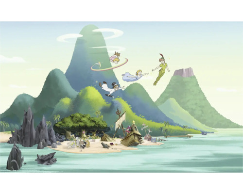 Fototapete Vlies DX8-234 Disney Peter Pan And the Lost 8-tlg. 250 x 400 cm Illustration von Peter Pan und seinen Freunden, die über Neverland fliegen