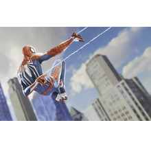 Spider-Man-Figur vor Wolkenkratzern