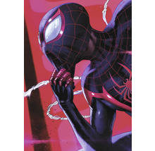 Nahaufnahme von Spider-Man im schwarzen Spinnenkostüm