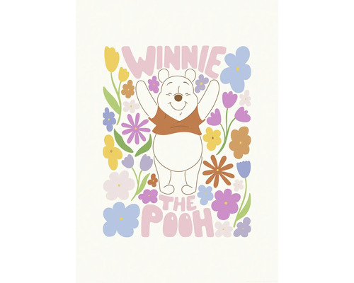 Illustration von Winnie the Pooh mit Blumen und Schriftzug