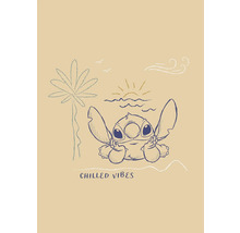 Illustration von Stitch am Strand mit dem Text ''Chilled Vibes''