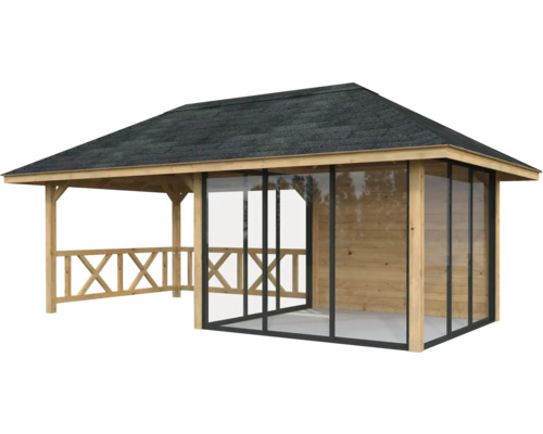Holzpavillon mit geschlossenem und offenem Bereich