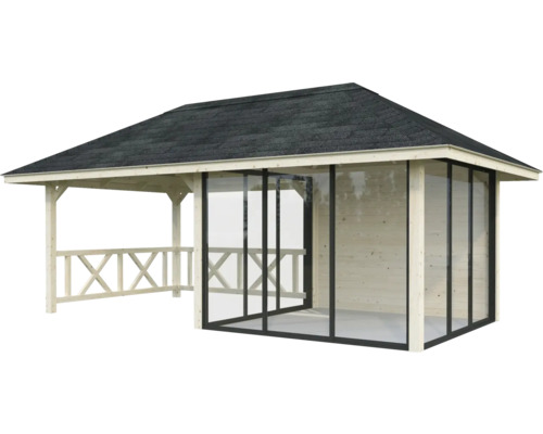 Holzpavillon mit Dach und Seitenwänden
