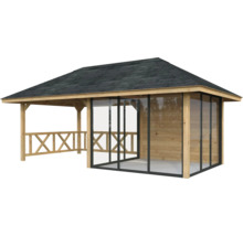 Holzpavillon mit Dach und transparenten Wänden