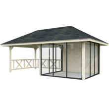 Holzpavillon mit Dach und transparenten Wänden