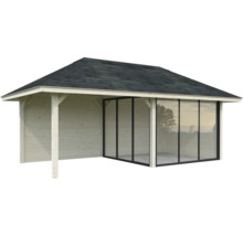 Holzgartenhaus mit Glasfront und Dach