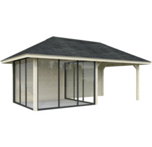Holzgartenhaus mit Glasfront und Dach