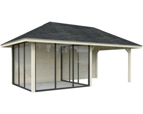 Holzgartenhaus mit Glasfront und Dach