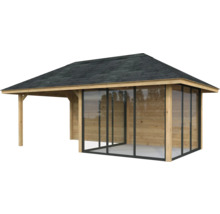 Holzpavillon mit Dach und Verglasung