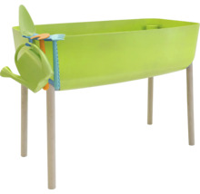 Hochbeet aus Kunststoff mit Holzbeinen und Gartengeräte-Set