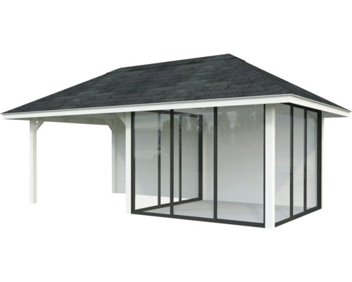 Überdachter Pavillon mit Glasfront für den Garten