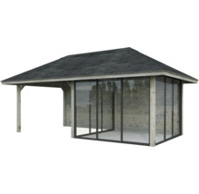 Holzpavillon mit Dach und Glasfronten