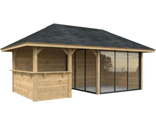Holz Pavillon mit Fenster und Dachpappe