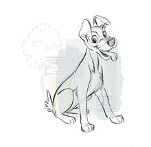 Illustration eines sitzenden Hundes mit Baum im Hintergrund