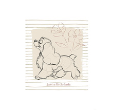 Illustration eines Hundes mit Blumen und dem Schriftzug nur eine kleine Dame.