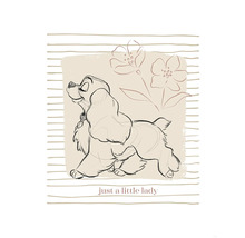 Illustration eines Hundes mit Blumen und dem Schriftzug ''Just a little lady''