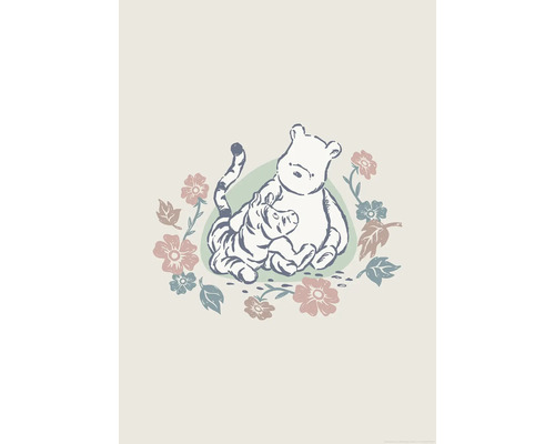 Illustration von Winnie Puuh und Ferkel umgeben von Blumen