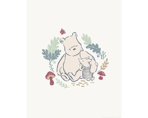 Illustration von Winnie Puuh und Ferkel mit Pilzen und Blättern