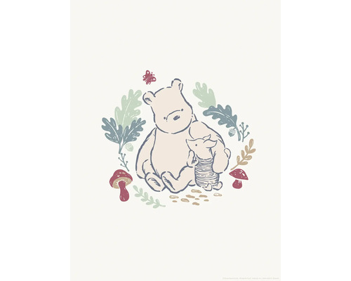 Illustration von Winnie Puh und Ferkel mit Blättern und Pilzen