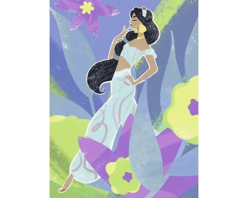 Illustration von Jasmin, einer Disney-Prinzessin, mit Blumen im Hintergrund.