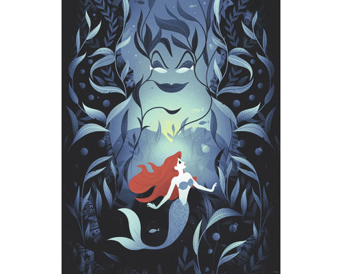 Illustration von Arielle, die Meerjungfrau, mit Ursula im Hintergrund.