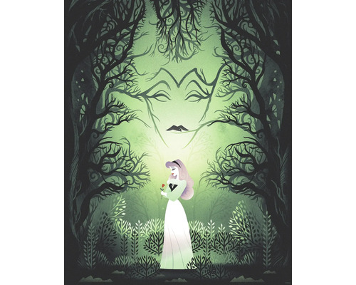 Illustration einer Frau mit einer Rose im Wald mit Baumgesicht