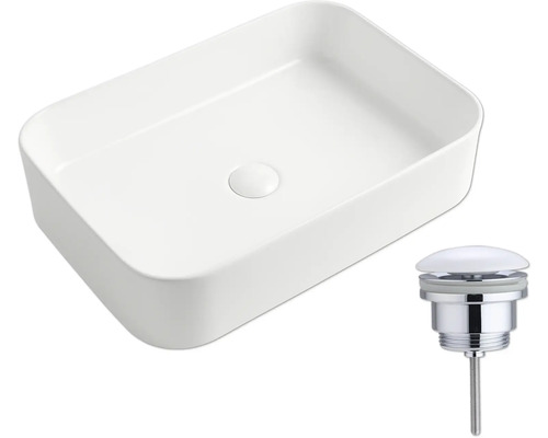 Rechteckiges Aufsatzwaschbecken mit Ablaufgarnitur