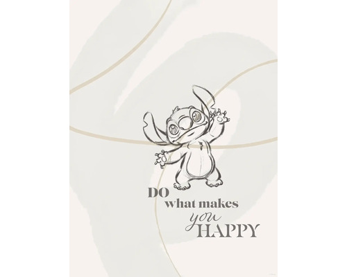 Illustration von Stitch mit dem Schriftzug Tue was dich glücklich macht