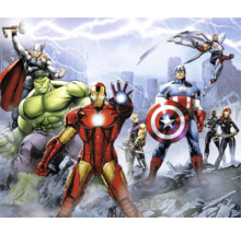 Illustration der Avengers-Superhelden-Gruppe mit Thor, Hulk, Iron Man, Hawkeye, Captain America, Falcon, Black Widow