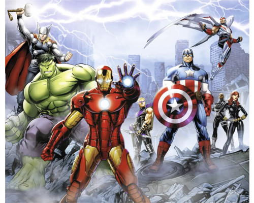 Fototapete Vlies DX6-183 Marvel Avengers Ultimate Warr 6-tlg. 250 x 300 cm Illustration der Avengers-Superhelden-Gruppe mit Thor, Hulk, Iron Man, Hawkeye, Captain America, Falcon, Black Widow