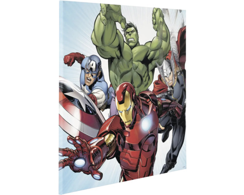 Leinwandbild Marvel Avengers Teampower 60x60 cm Avengers Leinwandbild mit den Superhelden Iron Man, Hulk, Thor und Captain America