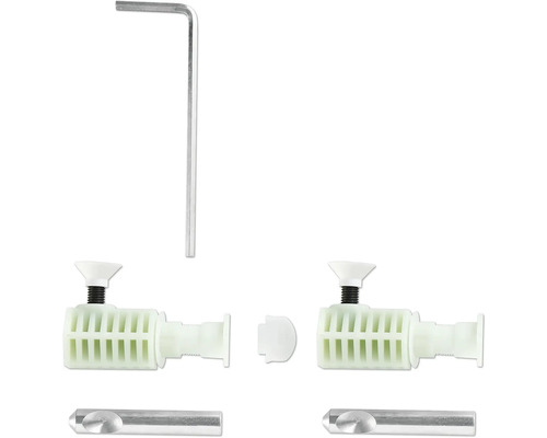 Möbelverbinder-Set mit Inbusschlüssel, Kunststoffverbindern und Metallstiften