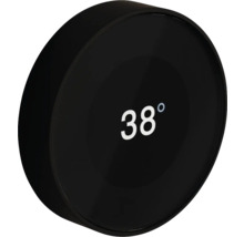 Schwarzes, rundes Thermostat mit Anzeige 38 Grad