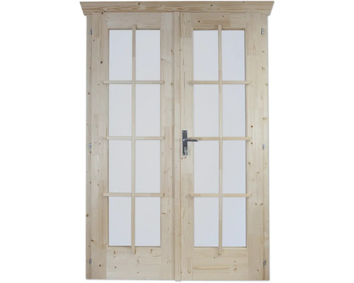 Doppeltür für Gartenhaus 28 mm SKAN HOLZ vollverglast 123,4x193 cm natur Doppeltür aus Holz mit Glaseinsätzen