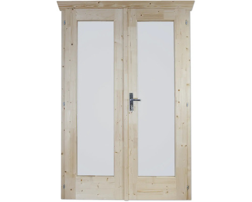 Doppeltür aus Holz mit Glasausschnitt