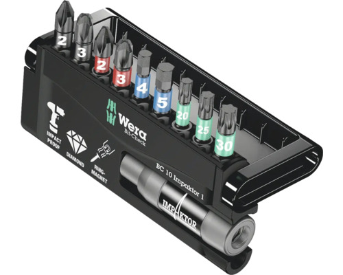 Wera Bit-Check mit verschiedenen Schrauberbits und Impaktor Bithalter